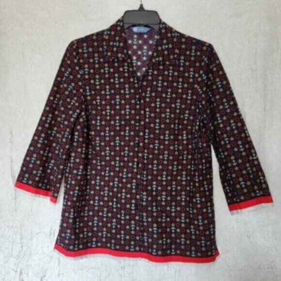 KORET - Nautical Red white and Blue Button Down Shirt Women’s Sz M - Picture 6 of 9